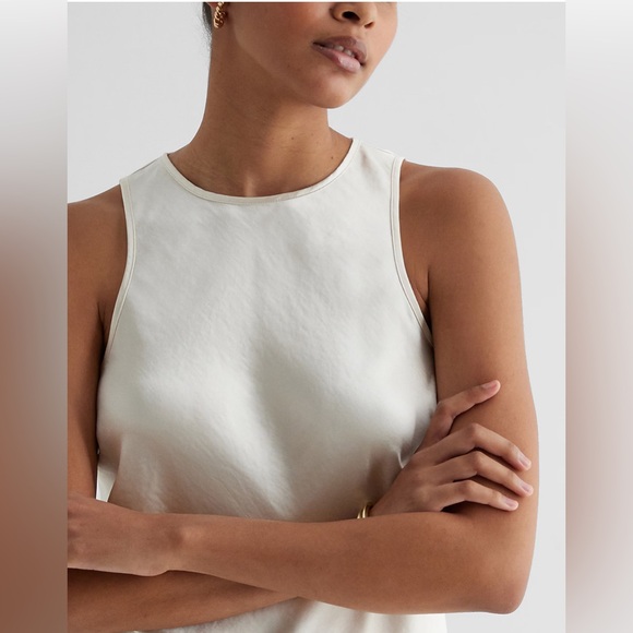 *NWT* XS Satin Swan White Crew Neck Tank - Picture 3 of 5